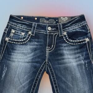 MISS ME Women’s 25 CUFFED CAPRI Blue Jeans EMBELLISHED